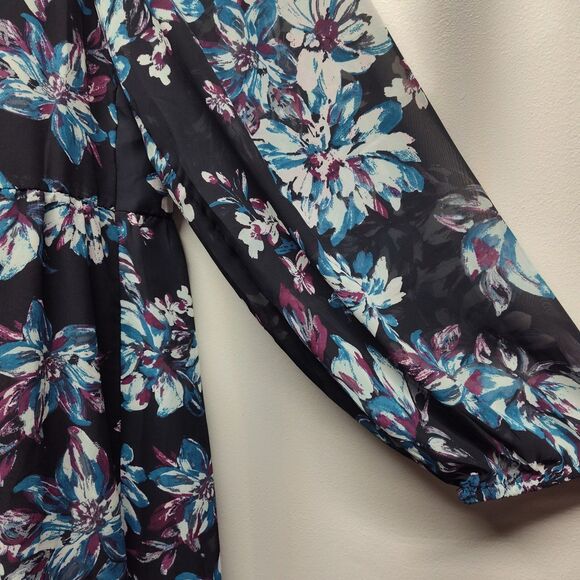 Studio A Mini Dress Women Size XL Black Floral Long Sleeve Modest Boho Party - Picture 3 of 9